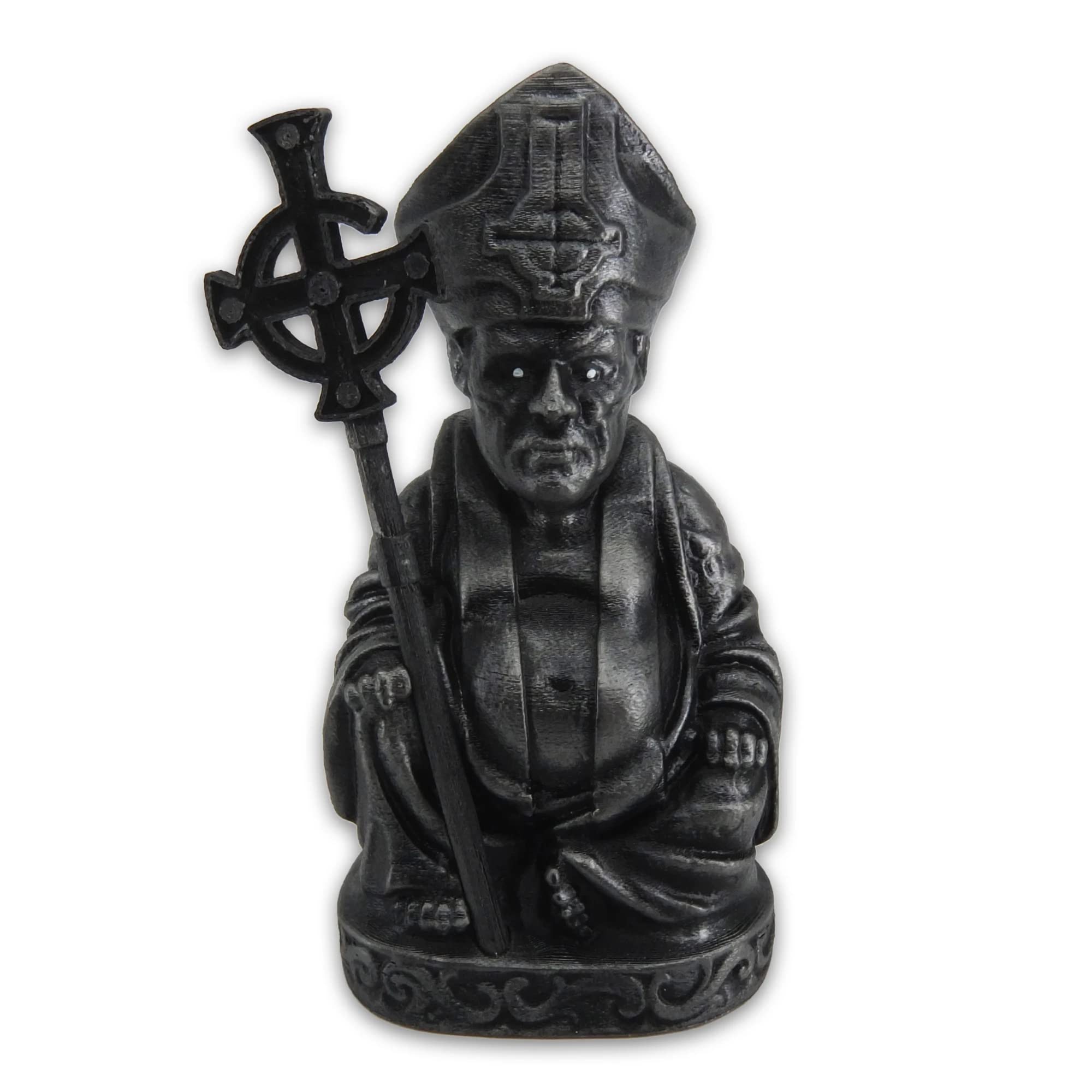 Papa Emeritus Buddha Statue | Ghost Band Inspired | Hammered Iron Finish 4 Inch | Home Decor, Altar, Gift for Metal Music Fans