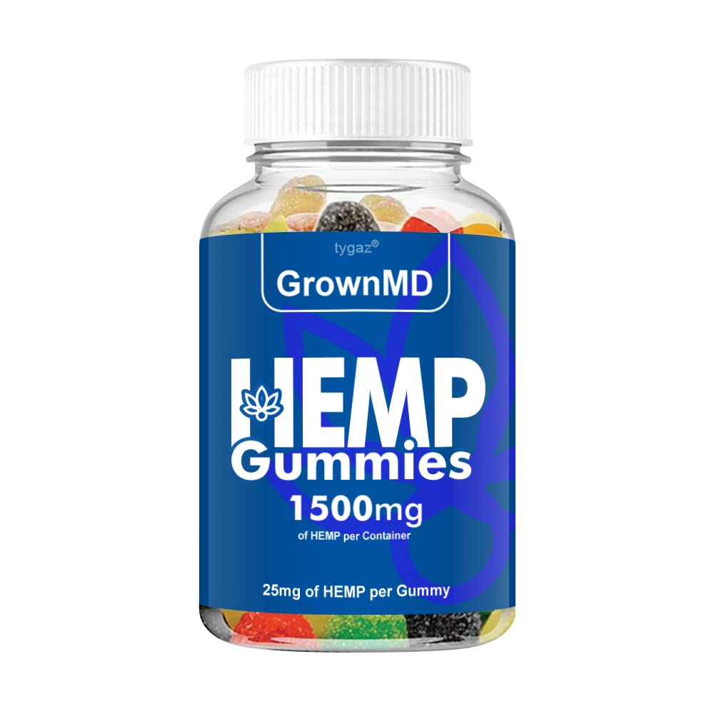 GrownMD Hemp Gummies for Sleep & Stress Relief - Natural CBD Edibles with Melatonin - Vegan, Non-GMO, Gluten-Free - Perfect for Nighttime Relaxation & Anxiety Relief