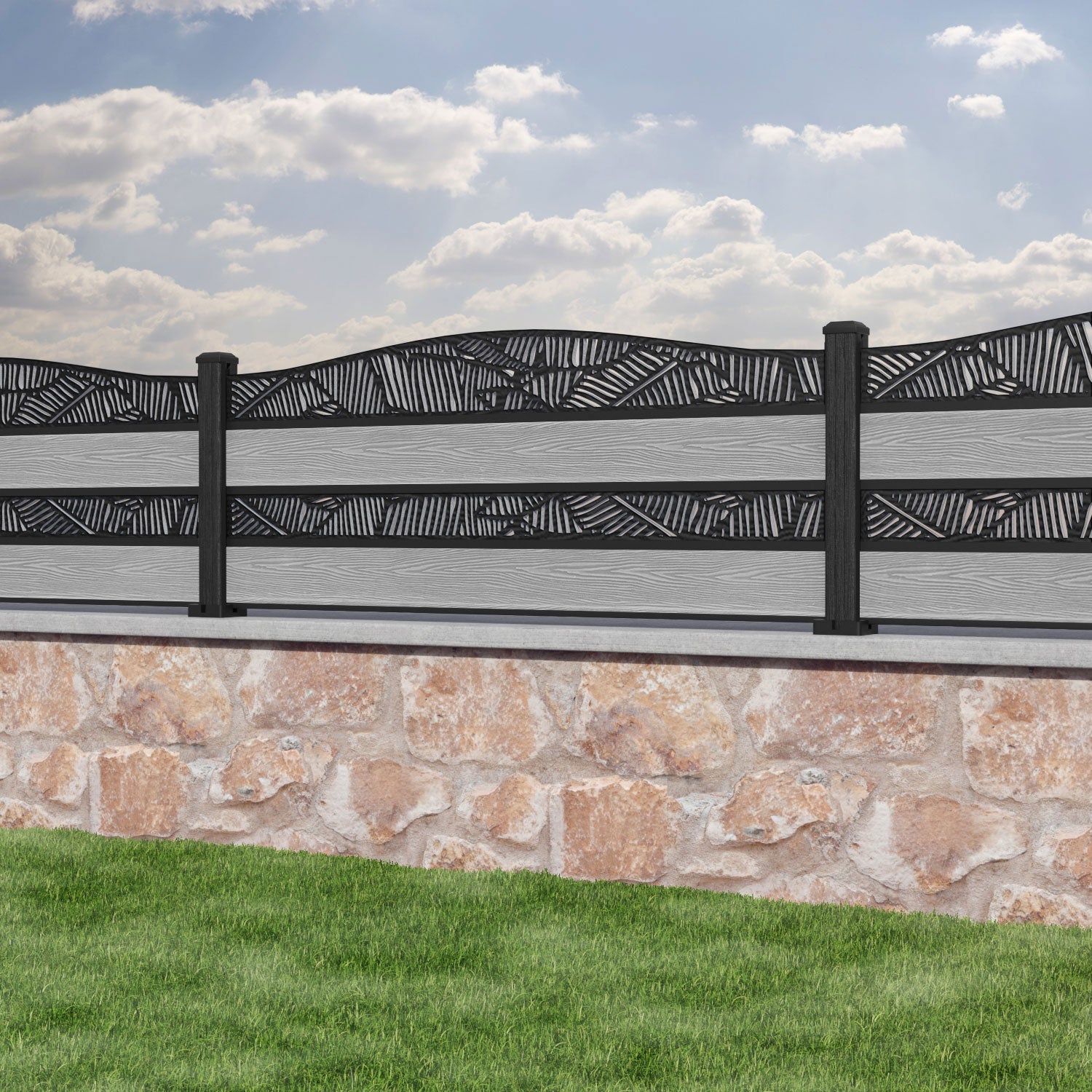 Classic Feather Curved Top Split Screen Fence Panel - Light Grey Composite Privacy Fence for Backyard & Garden Decoration | Durable Weather-Resistant Outdoor Fencing Solution