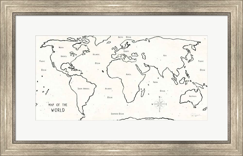 Sketch Map II by Sue Schlabach - Framed Art Print Wall Decor Picture in Silver Scoop Frame, 28 x 18 Inches - Perfect for Living Room, Bedroom, or Office Wall Art