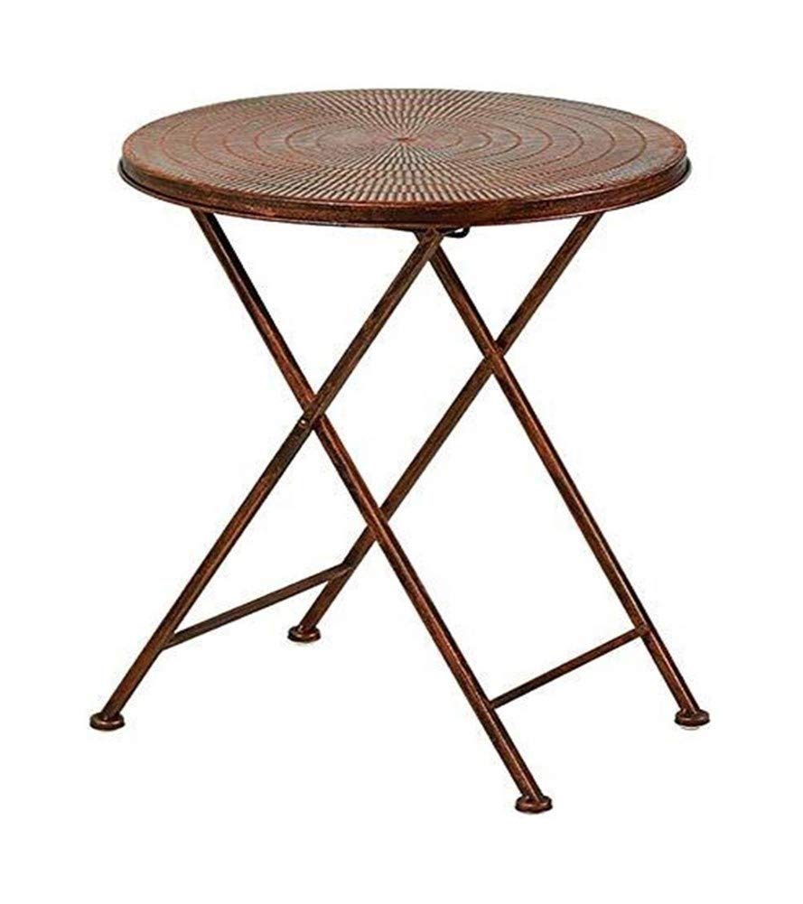 **American Iron Art Folding Coffee Table - Small Round Side Table for Sofa, Balcony & Outdoor Use - Wood Look Accent Furniture - Mobile End Table (Color: A) - Perfect for Living Room, Patio & Small Spaces**