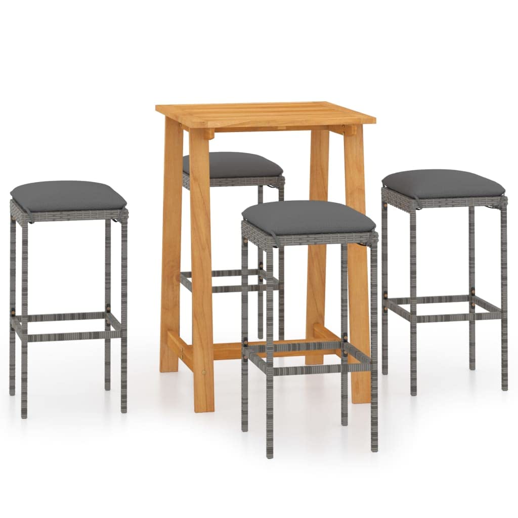 vidaXL 5-Piece Patio Bar Set with Wood Tabletop & Cushions - Outdoor Bar Table and Stools for Garden, Farmhouse, Backyard Dining - Durable Gray Patio Furniture for Entertaining & Relaxation