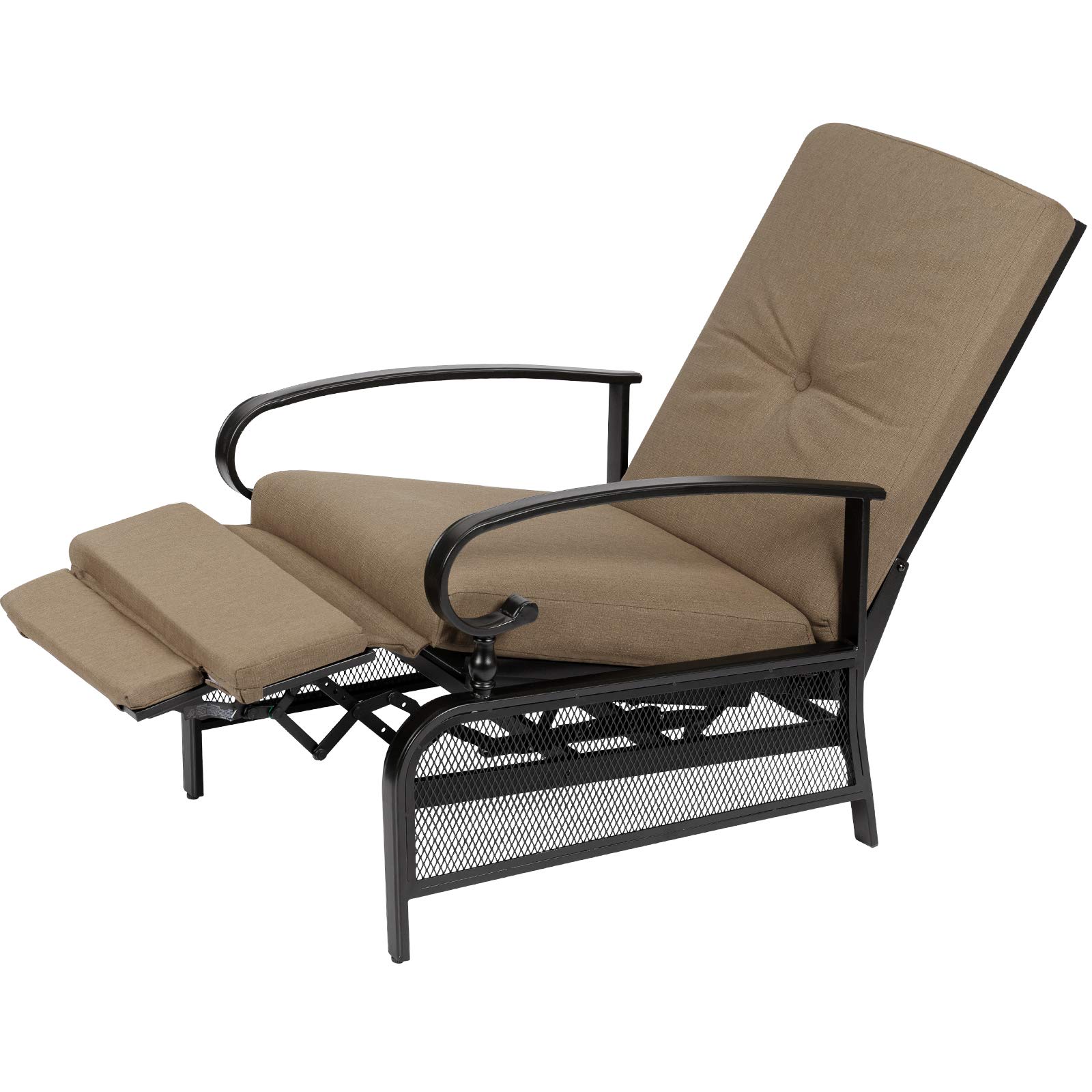 SUNCROWN Adjustable Outdoor Recliner Chair with Thick Cushion - Patio Lounge Chair, Metal Garden Furniture for Relaxing (Brown) - Perfect for Backyard, Poolside & Camping