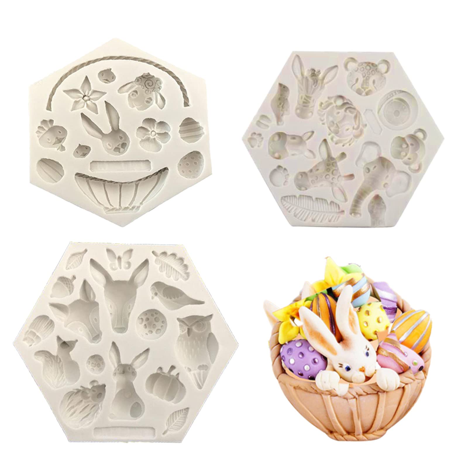 3Pcs Animal Fondant Molds Set - Rabbit, Deer & Owl Chocolate Molds for Baking, DIY Pastry, Cake Decorating & Resin Crafts - Perfect for Birthday Parties, Wedding Cakes & Dessert Making