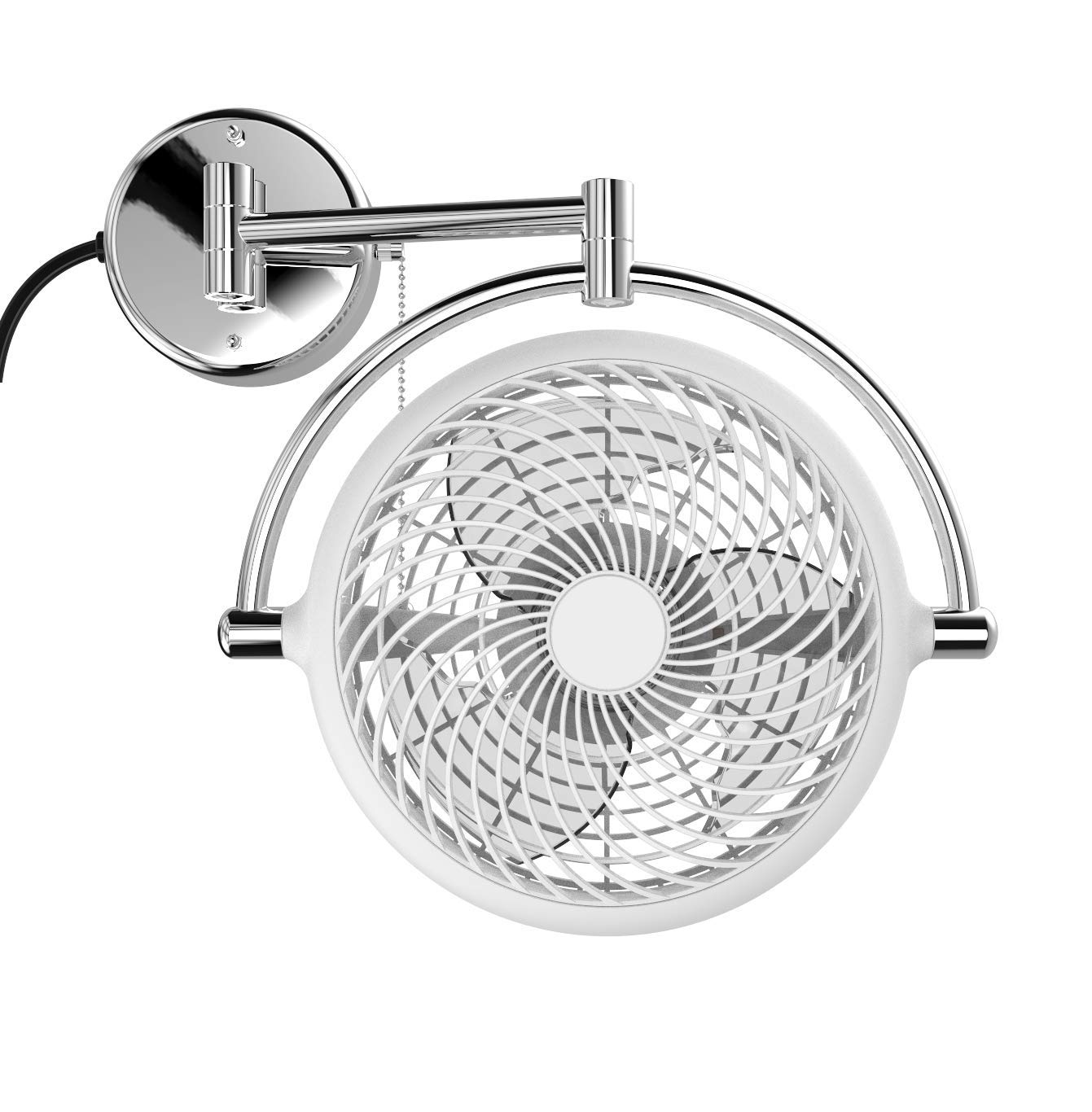 VIVI 8 Inch Wall Mount Swivel Fan with Adjustable Folding Arm - White - Perfect for Kitchen, Garage, Workshop & Office Cooling