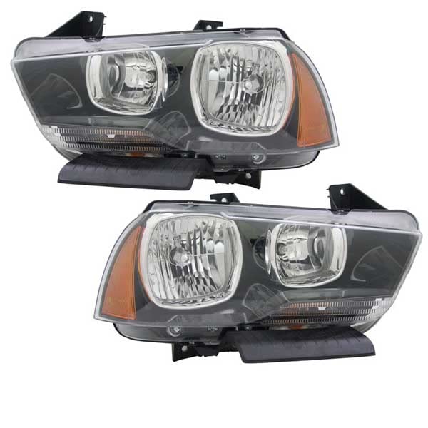 Halogen Headlight Lamp for 2011-2014 Dodge Charger - Complete Left & Right Pair Set with Bulbs | High Visibility Night Driving & Fog Light Replacement