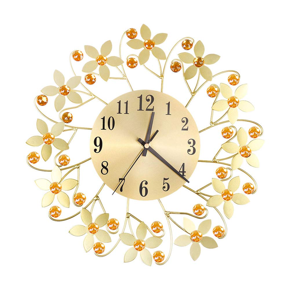 Elegant Golden Rhinestone Flower Wall Clock - Round Decorative Clock for Living Room, Bedroom, Home & Restaurant Decor | Perfect for Wall Hanging, Gift Giving & Interior Design