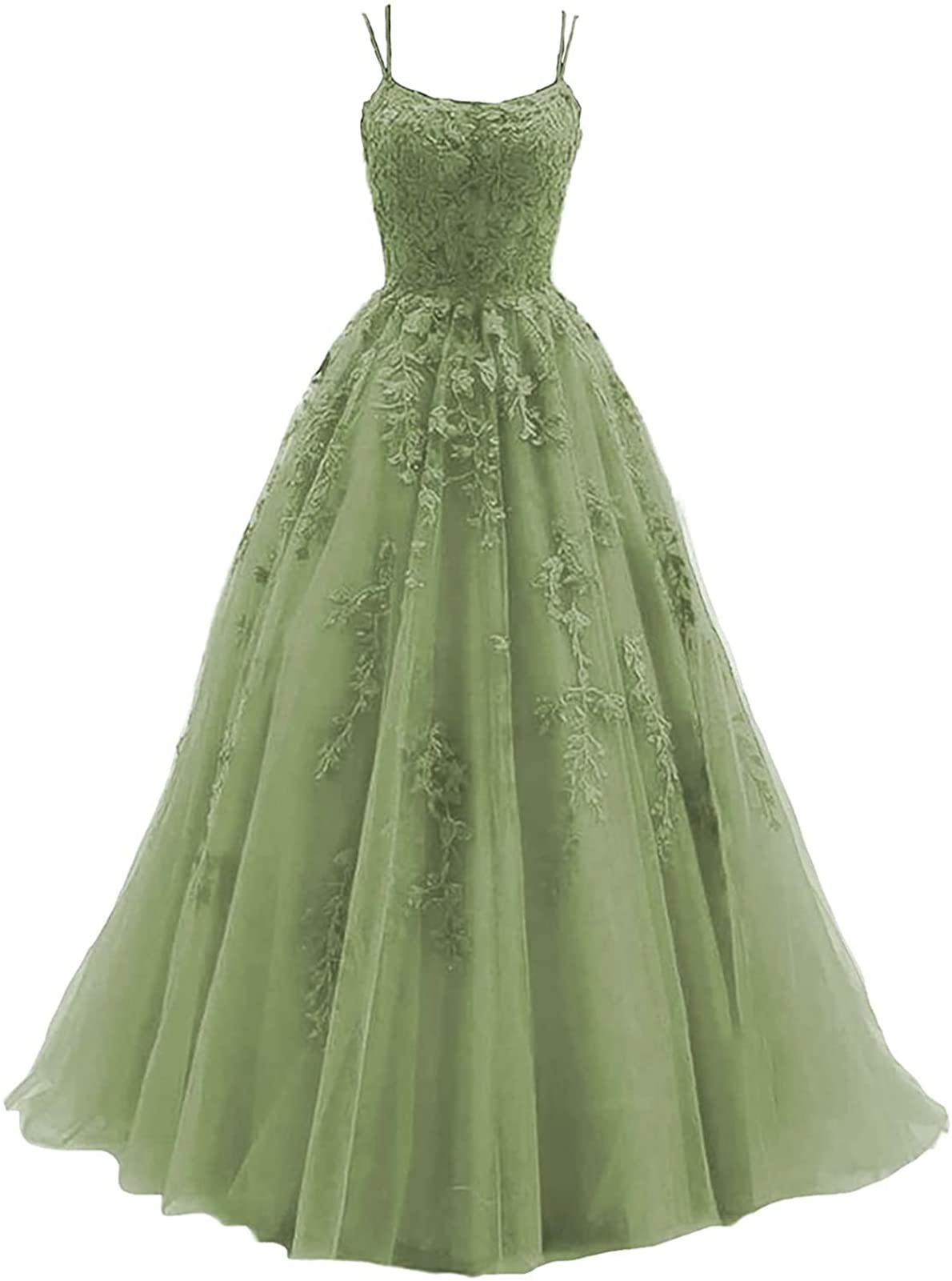 Elegant Women's Spaghetti Strap Lace Prom Dress - Long Ball Gown Backless Tulle Formal Evening Gown for Homecoming, Wedding, and Special Occasions