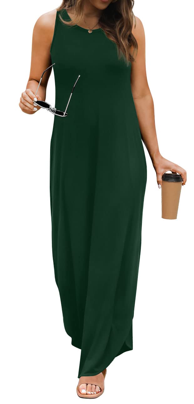 GRECERELLE Women's Summer Casual Long Sleeveless Maxi Dress with Side Slits - Perfect for Beach, Vacation, and Evening Outfits