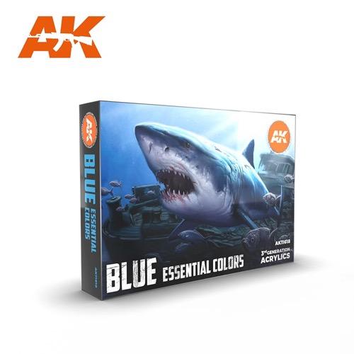 AK Interactive 11618 Blue Essential Colors 3rd Generation Set - Premium Model Paint Kit for Miniature Painting, Scale Models & DIY Crafts