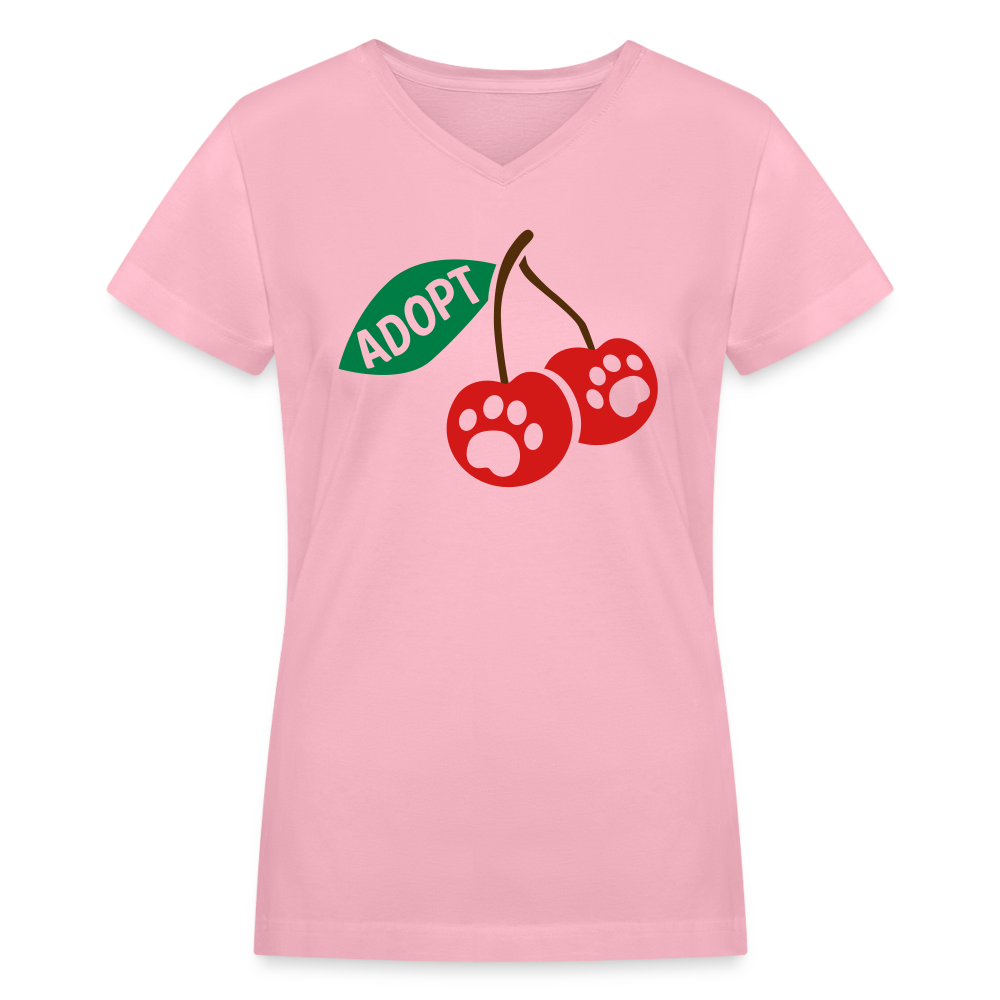 Door County Cherries Print Contoured V-Neck T-Shirt for Women - Casual Summer Tee for Outdoors & Travel