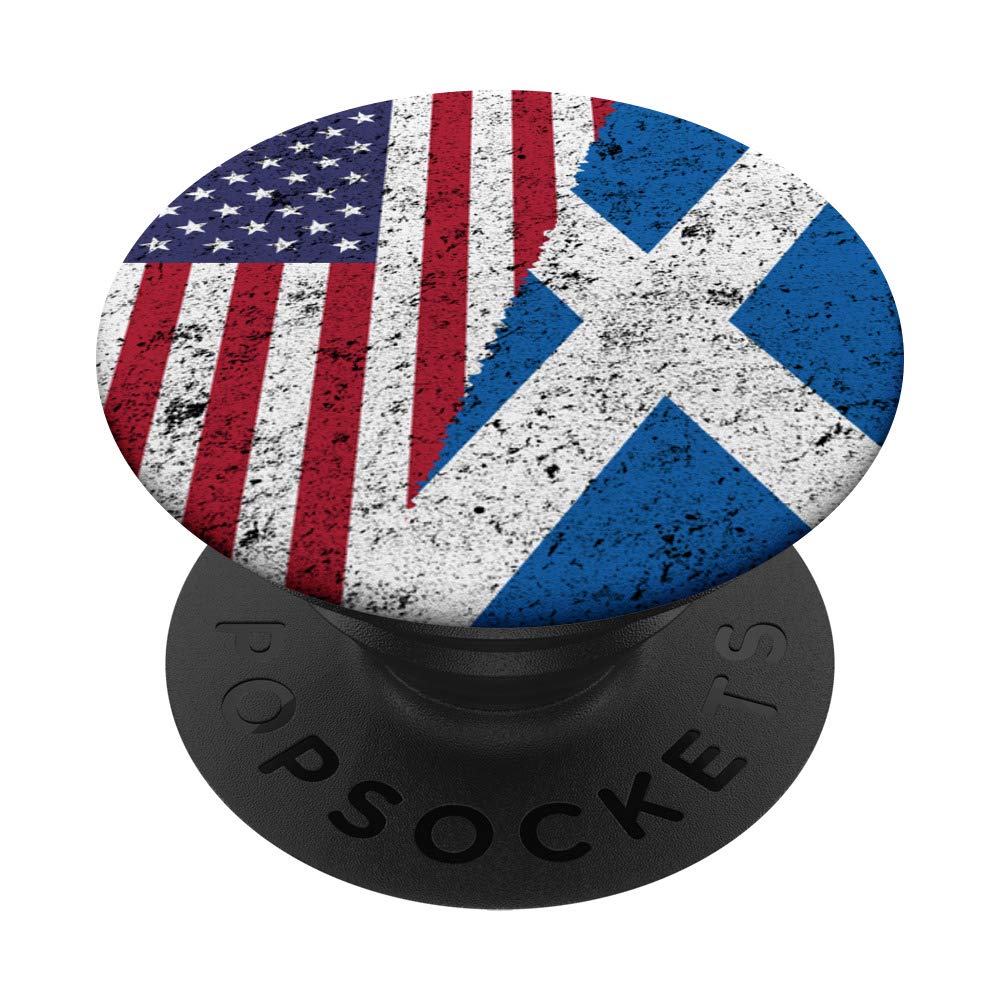 Scotland Flag & American Flag Split Design PopSockets PopGrip - Interchangeable Phone Grip for iPhone, Samsung & Tablets - Show Scottish Pride at Games, Parties & Travel