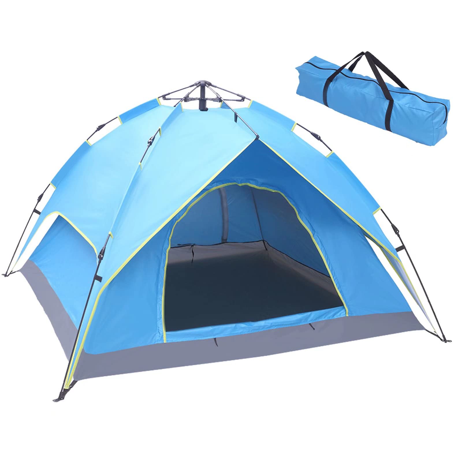 JINGTAO 3-4 Person Double Layer Waterproof Windproof Pop Up Camping Tent - Easy Setup Instant Cabin Tent with Carry Bag for Family Outdoor Hiking, Backpacking, Trekking | Perfect for Camping Trips, Beach Outings & Festival Adventures