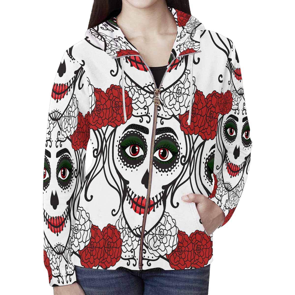InterestPrint Women's Catrina Makeup Hoodie - Stylish Pullover Sweatshirt with Sugar Skull Design | Perfect for Halloween, Dia de Los Muertos & Casual Streetwear