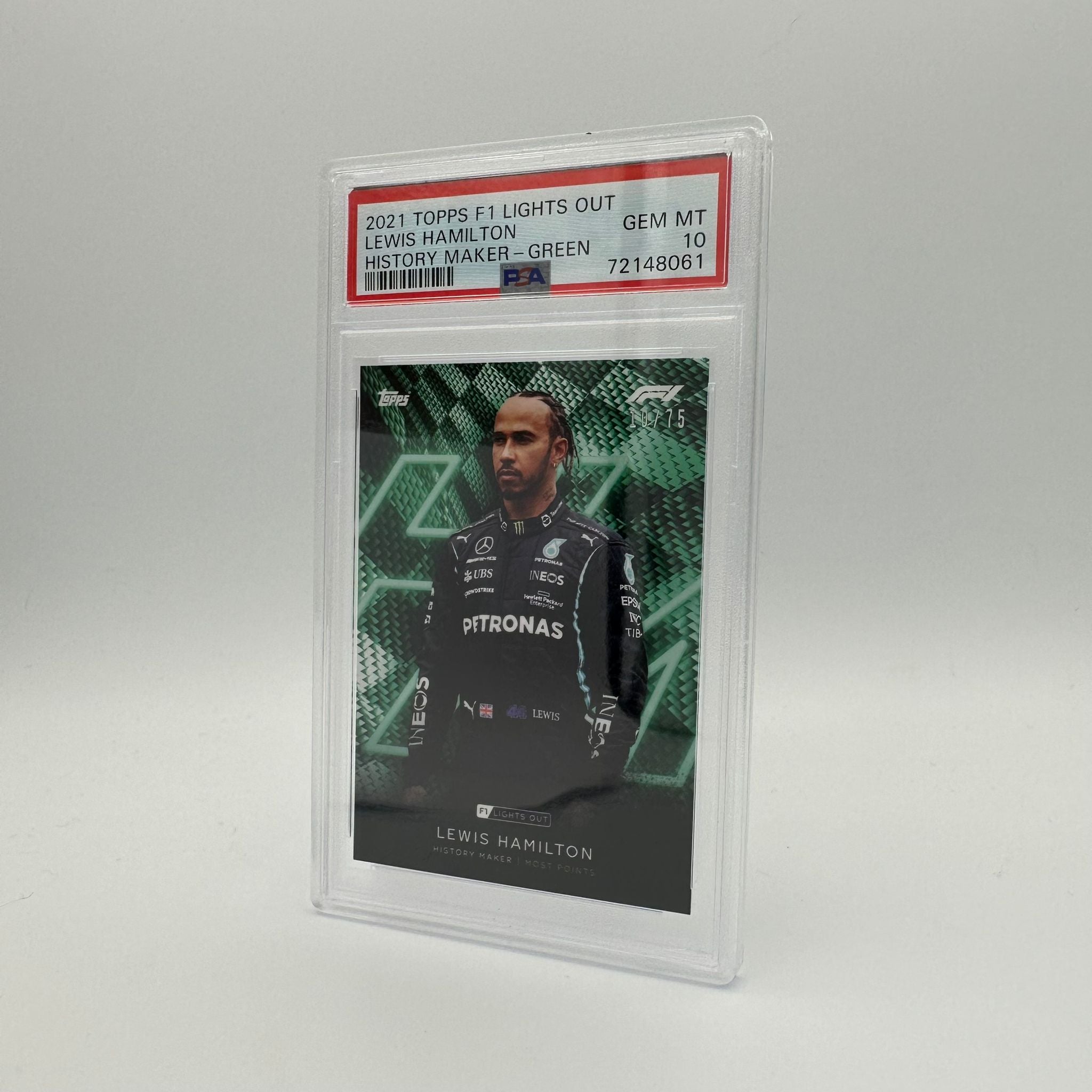 PSA 10 Lewis Hamilton History Maker 10/75 - Rare F1 Racing Card for Collectors, Fans & Investment - Perfect for Display, Trading & Memorabilia Collections