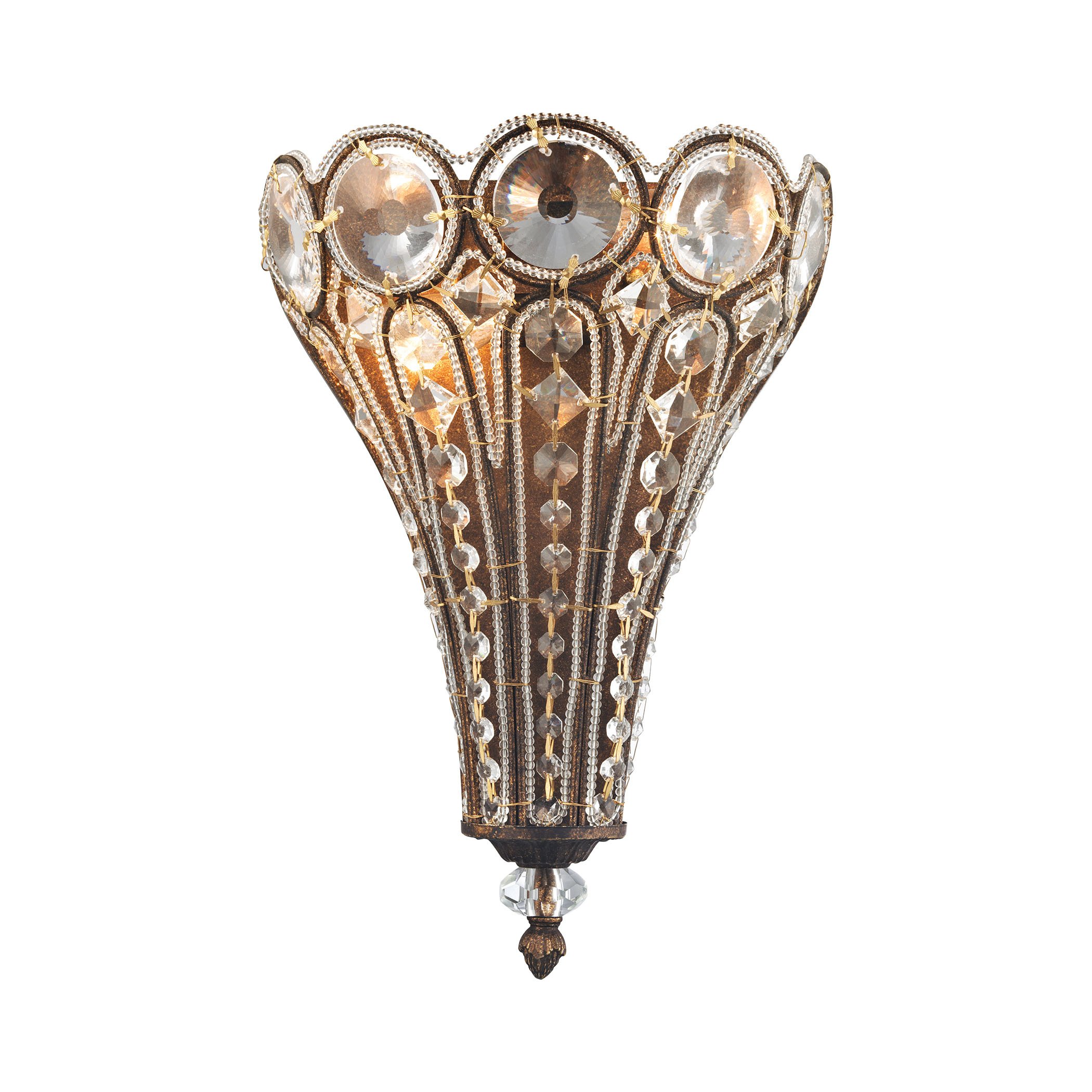 Christina 2-Light Wall Sconce in Mocha Finish with Clear Crystal Accents - Perfect for Bedroom, Living Room, and Hallway Lighting Decor
