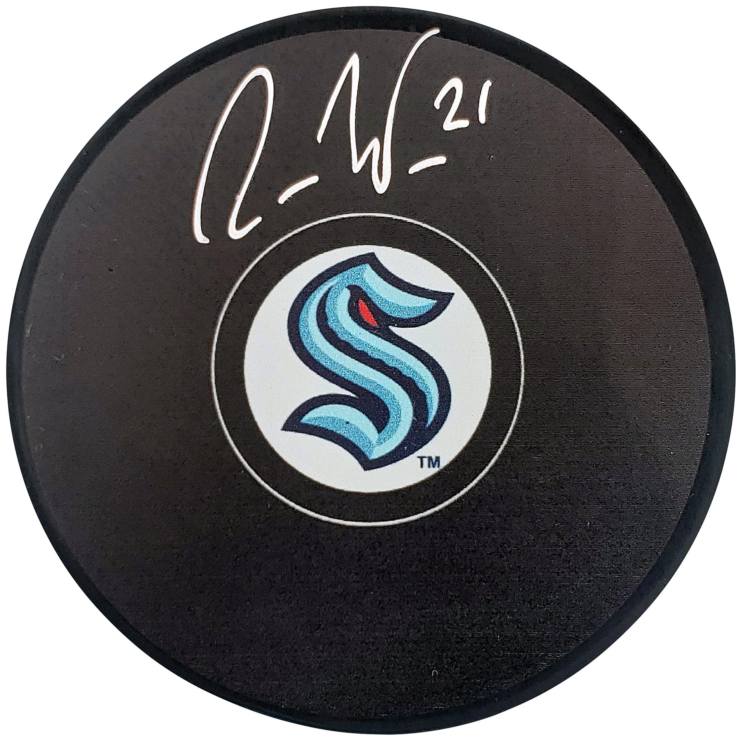 Alexander Wennberg Autographed Seattle Kraken Hockey Puck - Official NHL Collectible with Fanatics Holo Stock #200858 - Perfect for Hockey Fans, Memorabilia Collectors, and Game Room Displays