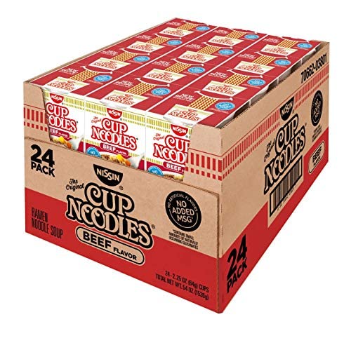 Nissin Cup Noodles Beef Flavor Instant Ramen - Set of 3 (24 Packets, 2.25 oz Each) | Quick & Easy Microwave Meal for Office, Dorm, or Emergency Food Supply