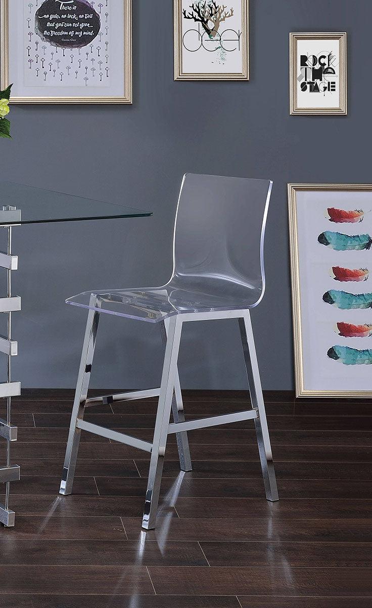 Acme Furniture Nadie Chrome Counter Height Bar Stools (Set of 2) - Modern Kitchen Island & Breakfast Nook Seating for Home & Restaurant Use