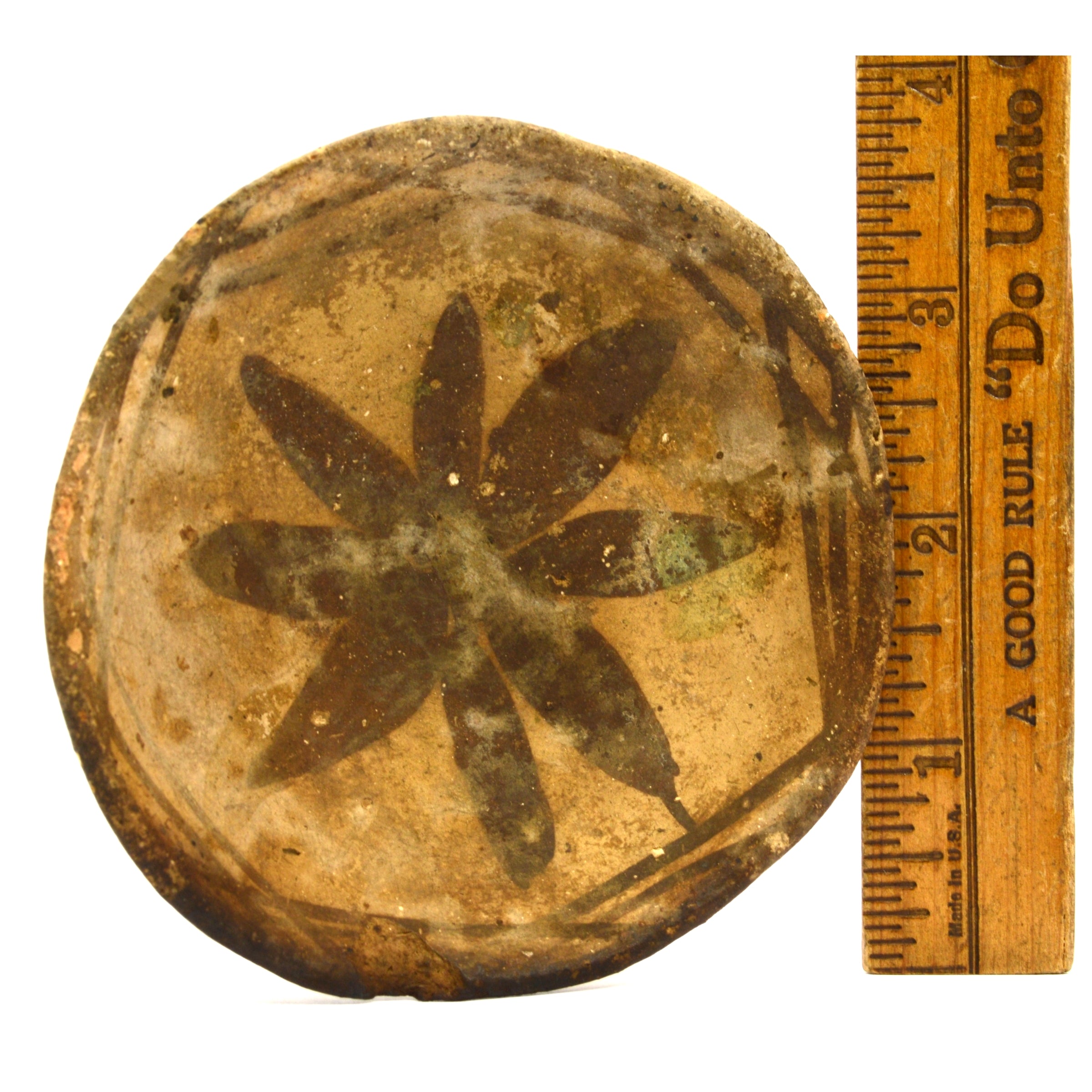 Ancient Pre-Columbian Small Pottery Dish Bowl with Flower Motif - Authentic Inca Artifact for Home Decor, Collectibles & Museum Display