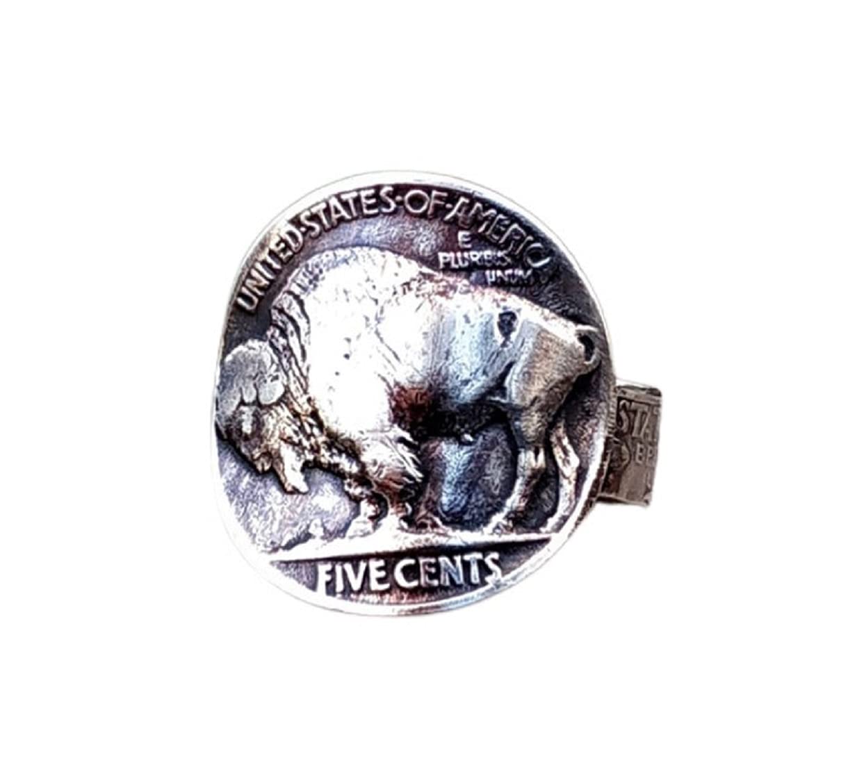 Bison Ring for Men - Nordic Viking Buffalo Coin Ring, Gothic Retro Punk Bull Jewelry, US Buffalo Nickel Inspired Ring | Perfect for Viking Lovers, Punk Fashion & Unique Gift Giving