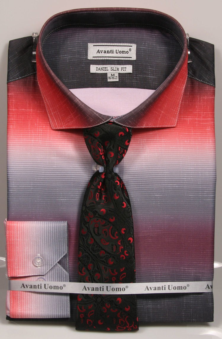 Avanti Uomo Men's Slim Fit Dress Shirt DNS04 - Classic Red Formal Shirt for Business, Office & Special Occasions