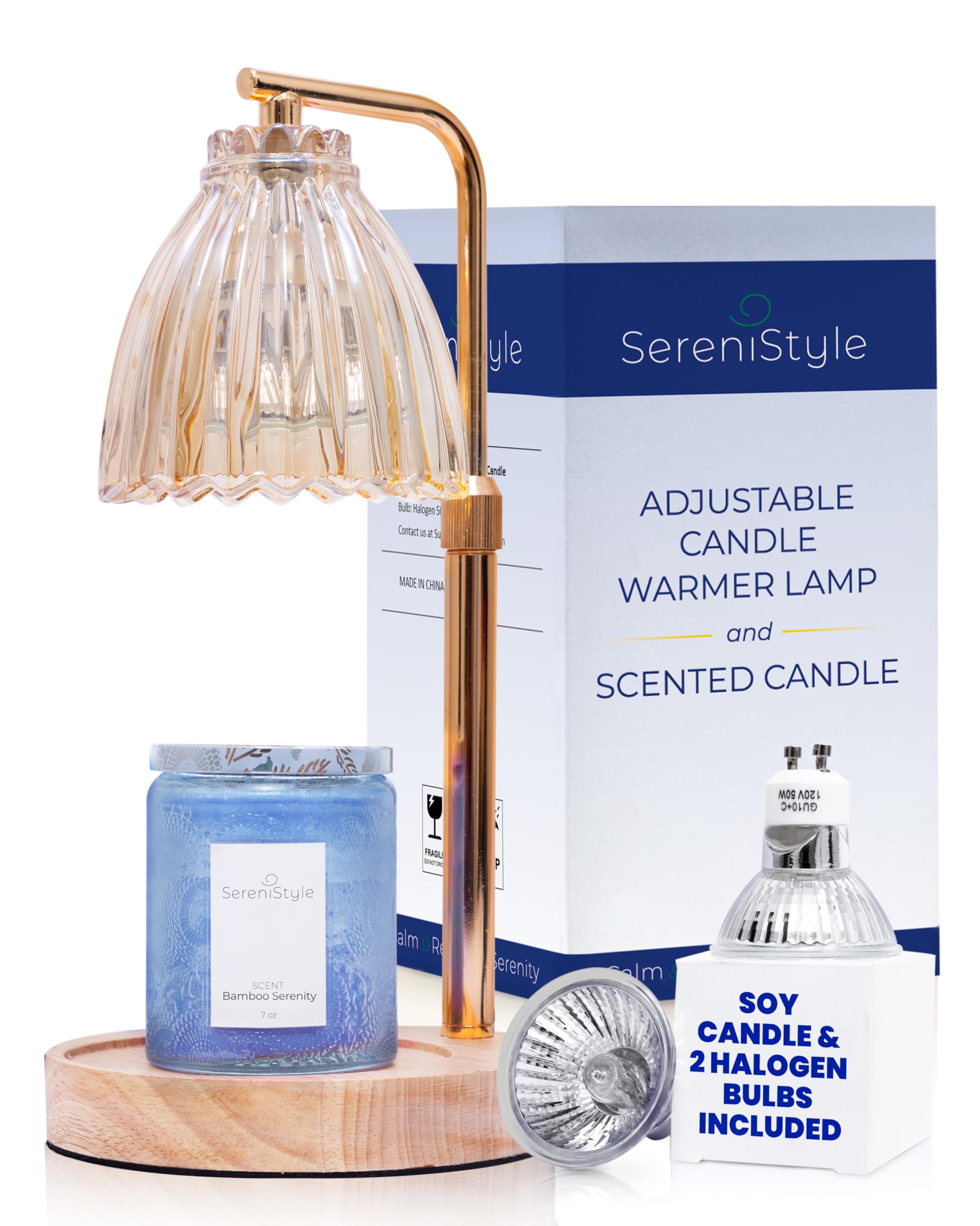 Elegant Candle Warmer Lamp with Timer & Dimmer - Adjustable Arm for Home Décor, Includes Scented Soy Candle (Amber) | Perfect for Relaxation, Aromatherapy & Cozy Ambiance in Living Room, Bedroom or Office