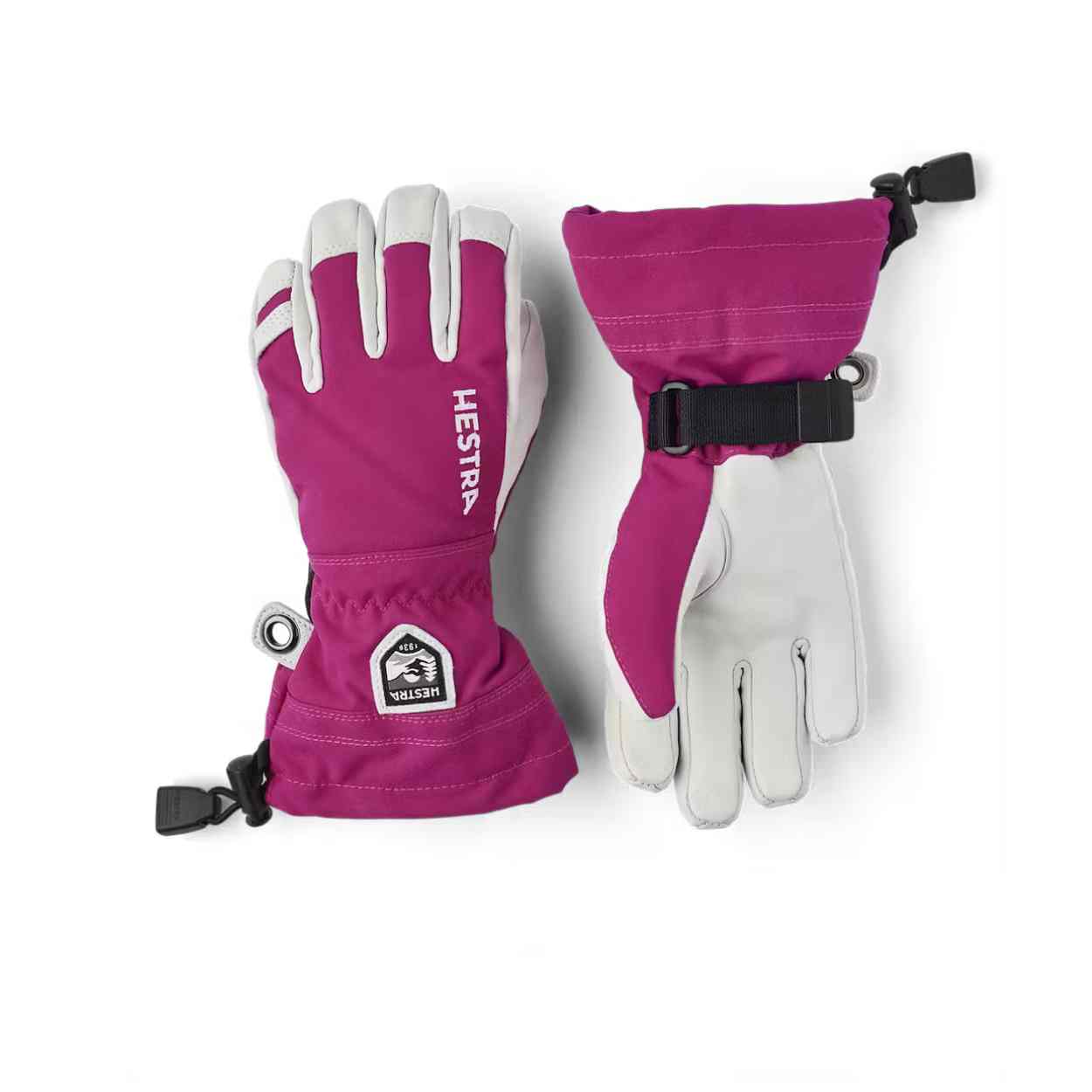 Hestra Leather Heli Girls Ski Gloves - Fuchsia (30560 930) | Warm Winter Gloves for Kids | Perfect for Skiing, Snowboarding & Outdoor Snow Activities