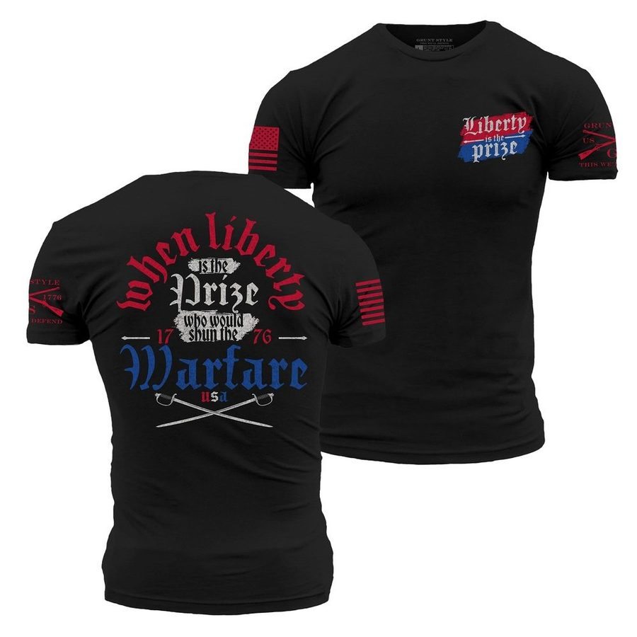 Liberty Is The Prize T-Shirt - Black Cotton Graphic Tee for Men & Women | Patriotic American Flag Shirt for Independence Day & Political Events