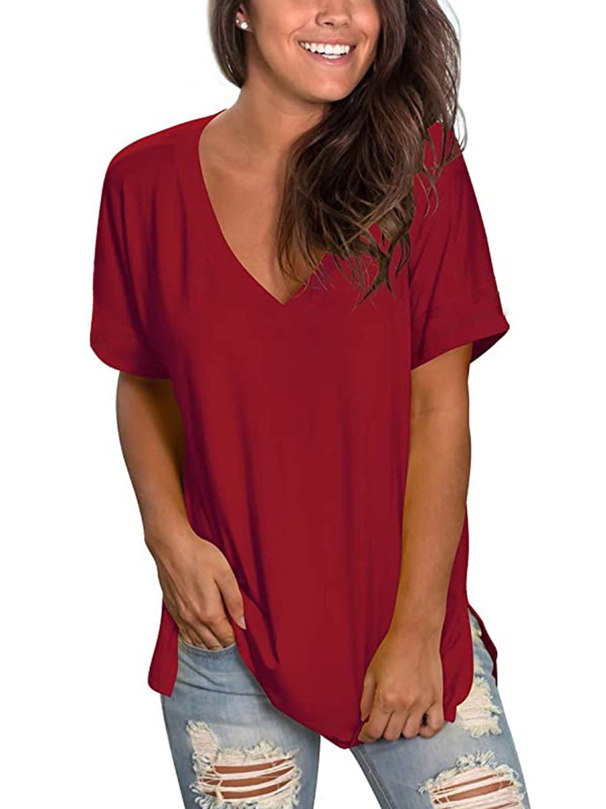 Floral V-Neck T-Shirt for Women - Summer Short Sleeve Blouse | Casual Outfit, Beach Wear & Everyday Fashion