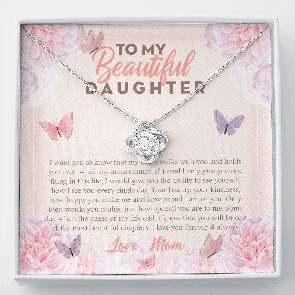 My Heart Walks with You Love Knot Necklace - Mother to Daughter Jewelry Gift, Sterling Silver Pendant for Women, Perfect for Birthdays, Graduation & Mother's Day | Elegant Keepsake for Special Moments