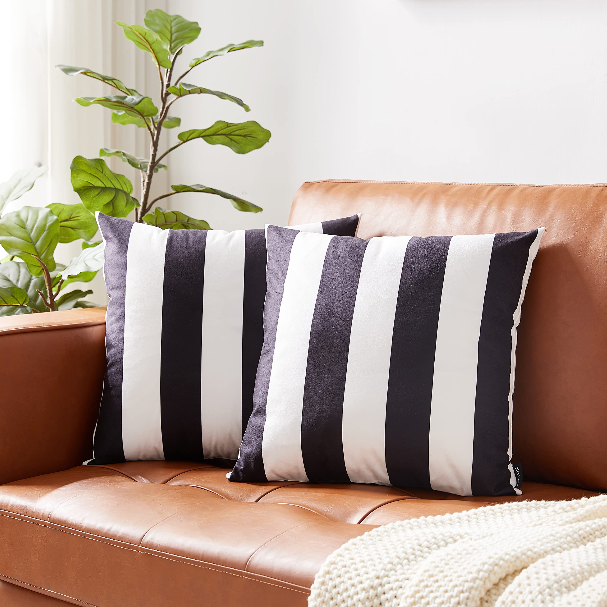 Premium Set of 2 Black & White Striped Decorative Pillow Covers - 20x20 Inch Square Throw Pillow Cases for Sofa, Couch, Bed & Home Decor - Perfect for Living Room, Bedroom & Office Styling