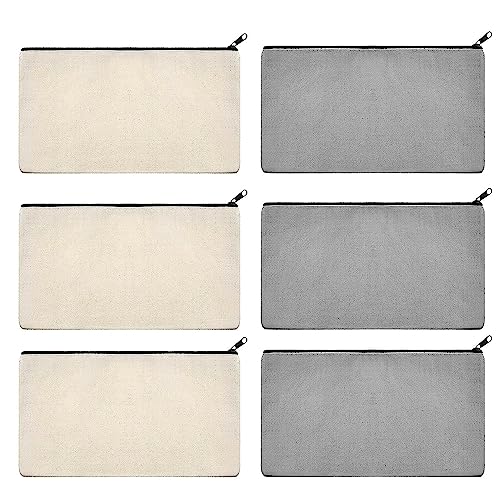 RURIBOSY Canvas Zipper Pouch - Multipurpose Makeup Bag, Pencil Case, Travel Organizer (OFFWHITE-Grey, 3 Pack) - Perfect for Cosmetics, Stationery & Travel Essentials