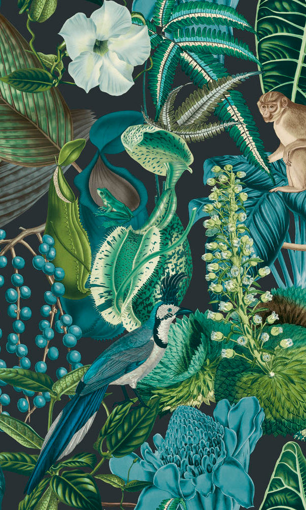 Blue Dreamy Jungle Wallpaper R7110 - Tropical Leaves Peel & Stick Wall Mural for Bedroom, Nursery & Living Room Decor