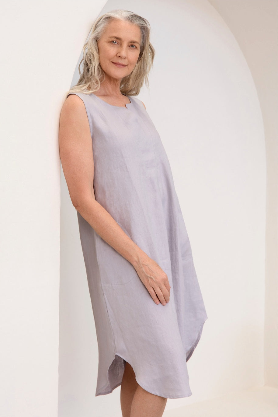 Chloe Women's Silver Linen Dress - Elegant Summer Casual Wear for Beach, Party & Vacation