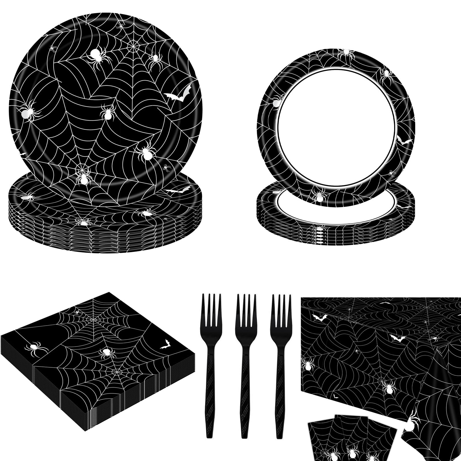 97-Piece Halloween Party Supplies Set - Paper Plates, Napkins, Tablecloth & Forks for Halloween Birthday Parties, Decorations & Celebrations | Spooky Dinnerware for Trick-or-Treat Gatherings & Costume Events