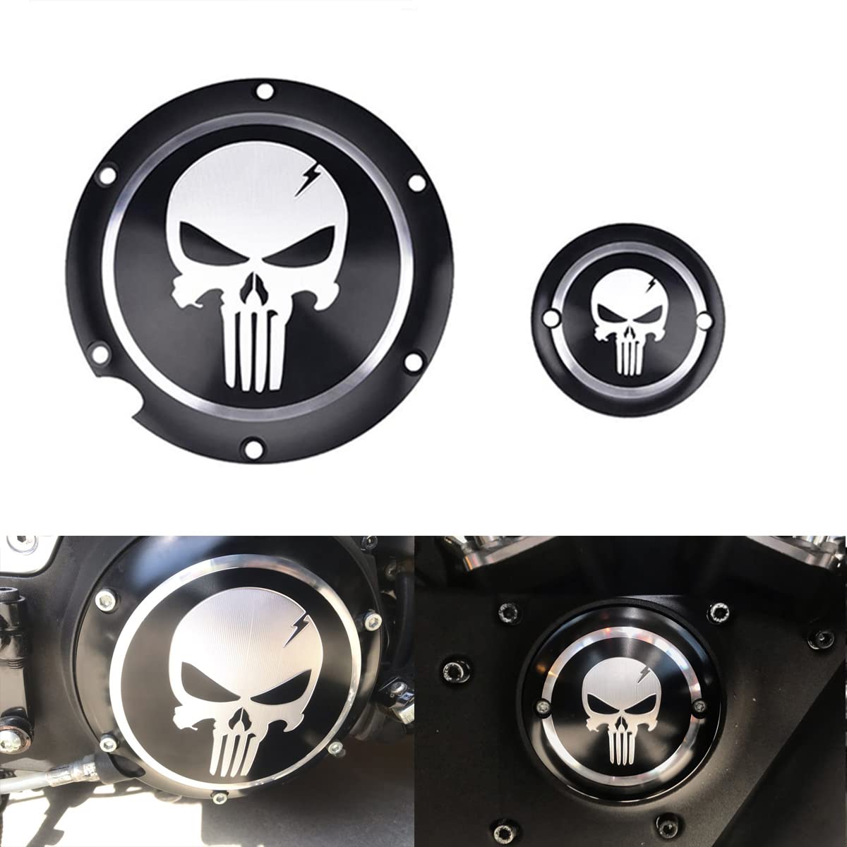 Harley Sportster Iron XL 883 1200 48 72 Black Skull Engine Derby Cover with Timer Replacement - Upgrade Your Motorcycle Aesthetics for Cruiser Rides & Custom Bike Shows