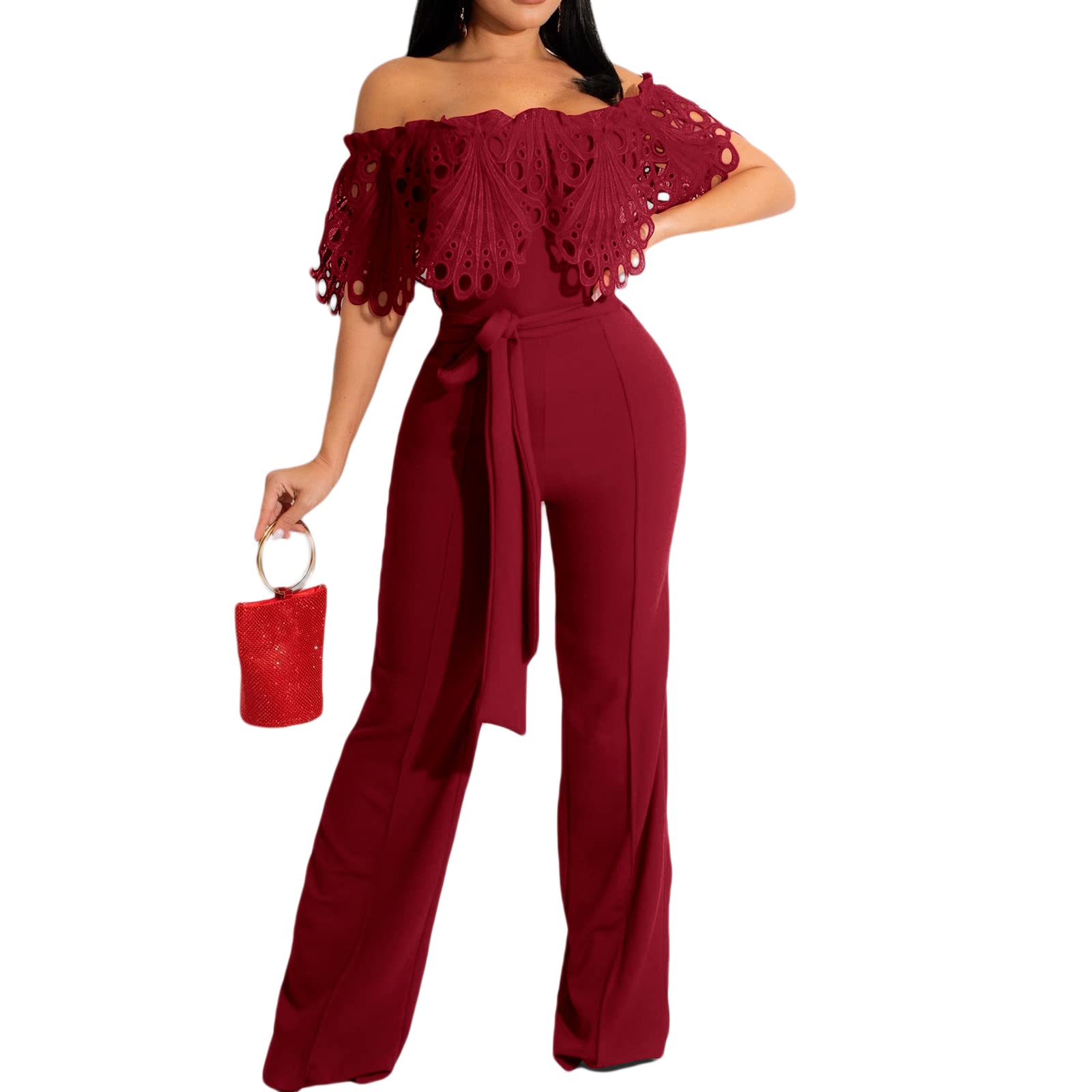 Sexy Strapless Jumpsuit for Women - Sleeveless Lace Patchwork Romper with Backless Design & High Waist Wide Leg | Perfect for Date Night, Parties & Summer Outfits
