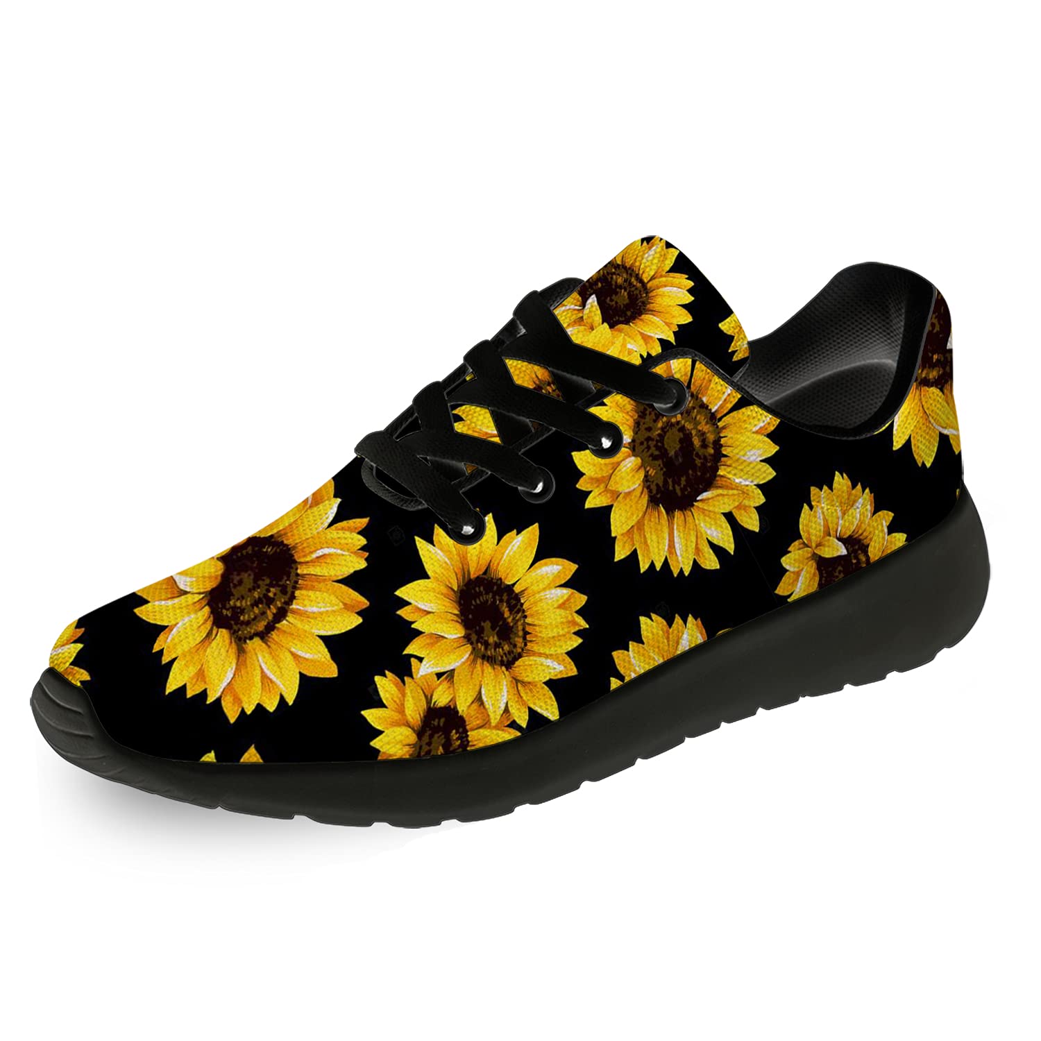 **Ciadoon Sunflower Running Shoes for Men & Women - Breathable Jogging Sneakers with Floral Print - Lightweight Walking & Tennis Shoes - Summer Casual Wear - Size 9 Men/10.5 Women (Black) - Perfect for Outdoor Activities, Gym & Daily Comfort**