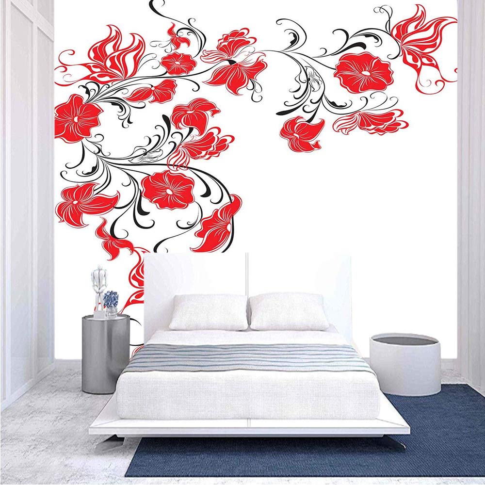 116x83 Inches Japanese Asian Floral Wall Mural - Peel & Stick Self-Adhesive Wallpaper with Swirls, Ivy Leaves & Butterflies - Removable Large Wall Sticker for Home & Office Decor - Perfect for Living Room, Bedroom, or Workspace