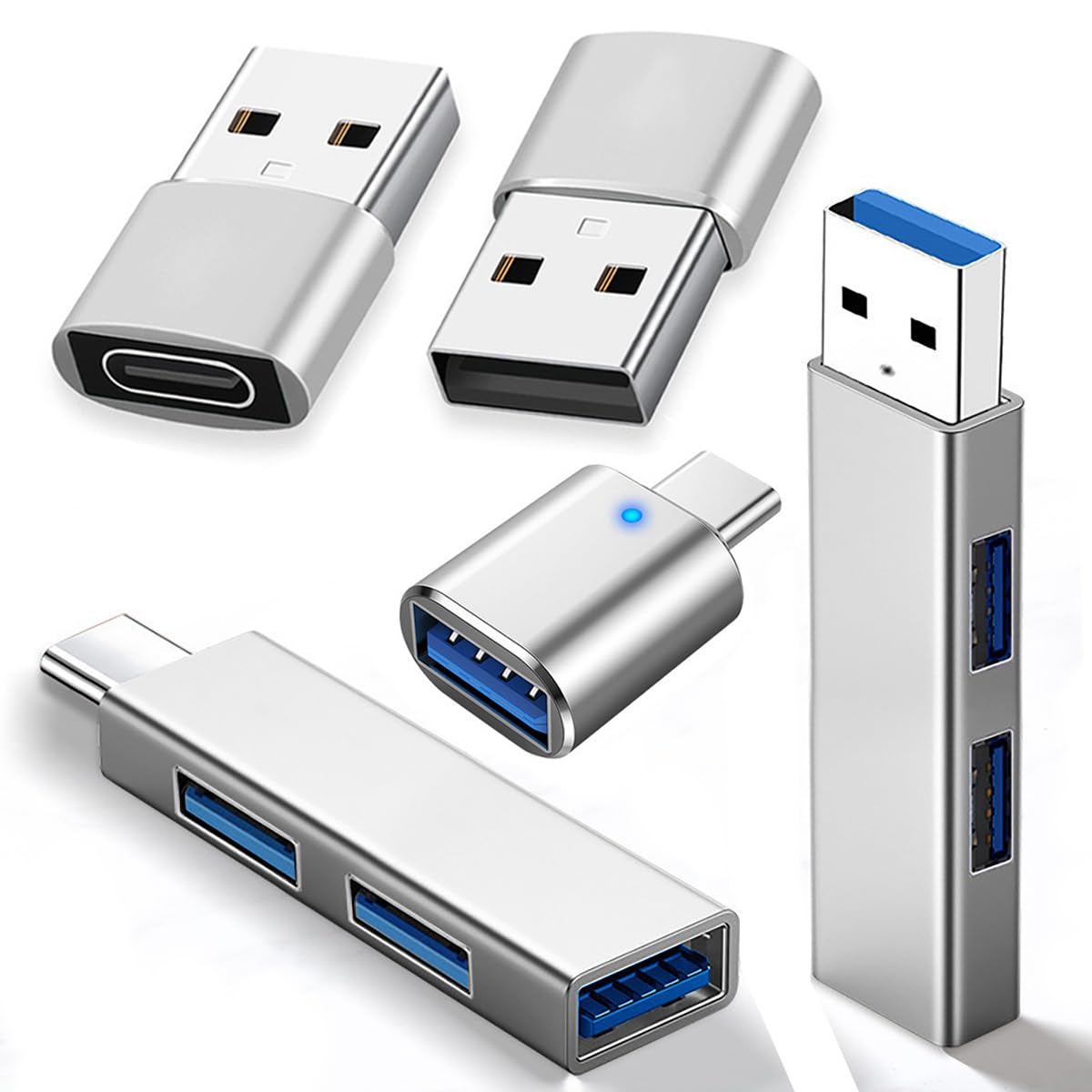 5-Pack USB C to USB Adapter Set - USB 3.0 Type C to USB A Converter with Fast Charging - Compatible with iPhone 15, Samsung Galaxy, MacBook Pro/Air - Perfect for Travel, Office & Home Use