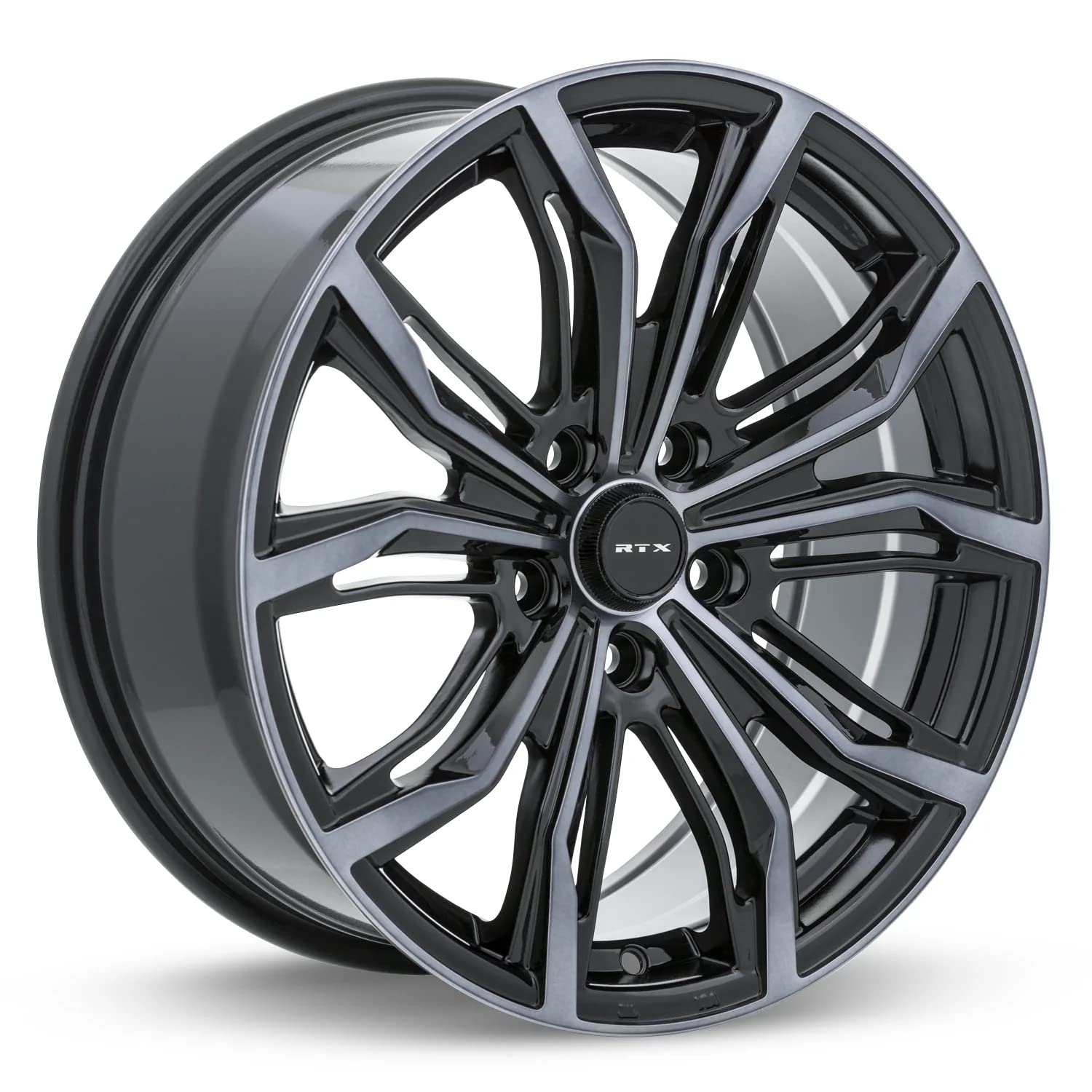 RTX BLACK WIDOW 20x9 Custom Alloy Wheels - 5x114.3 Bolt Pattern, 38 Offset, 73.1mm Hub - Gloss Black with Machined Gray Face - Perfect for Jeep Wrangler, Toyota Tacoma & Off-Road Vehicles