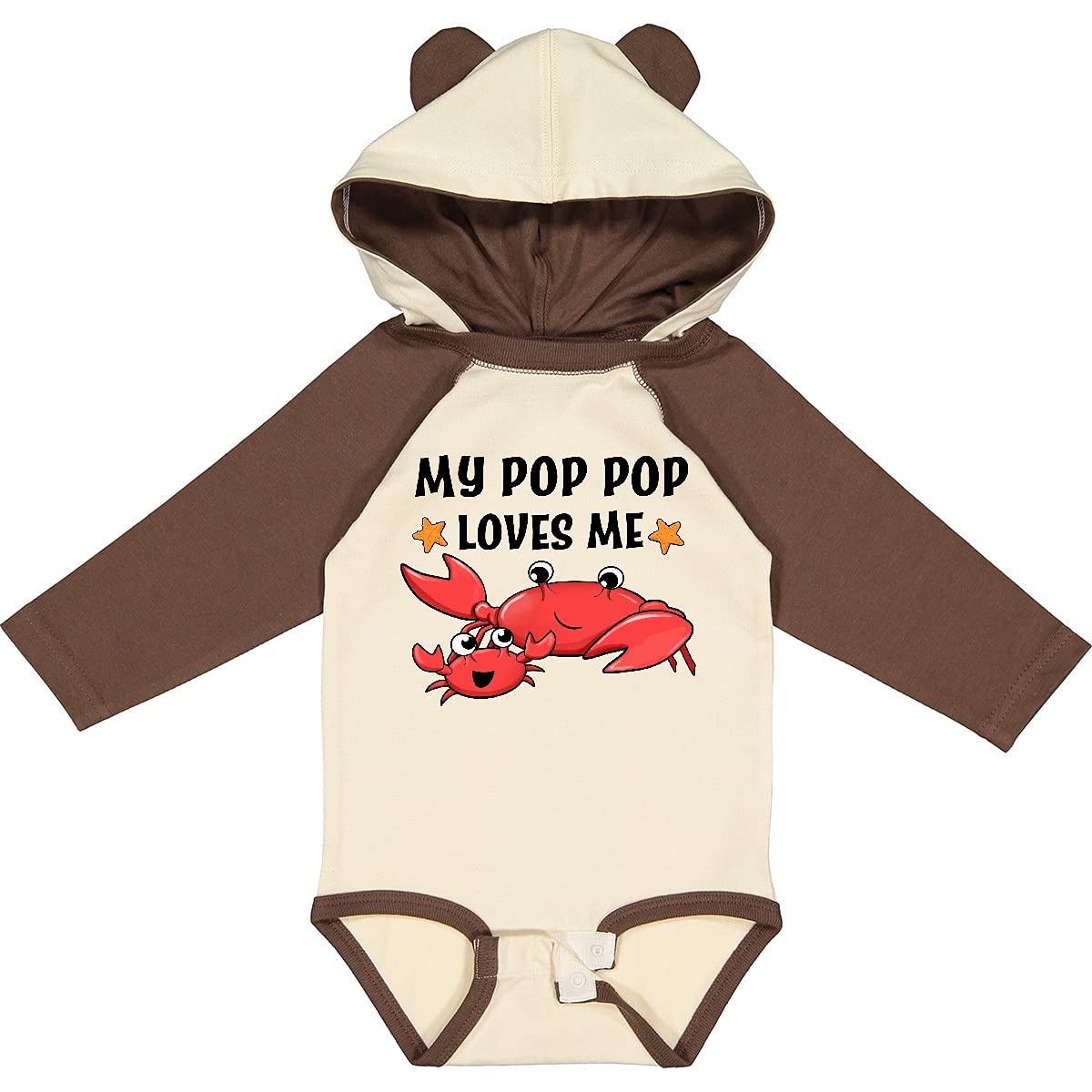 Inktastic My Pop Pop Loves Me - Adorable Crab Family Long Sleeve Baby Bodysuit | Soft Cotton Infant Onesie for Grandparents Day, Family Photos & Beach Outings