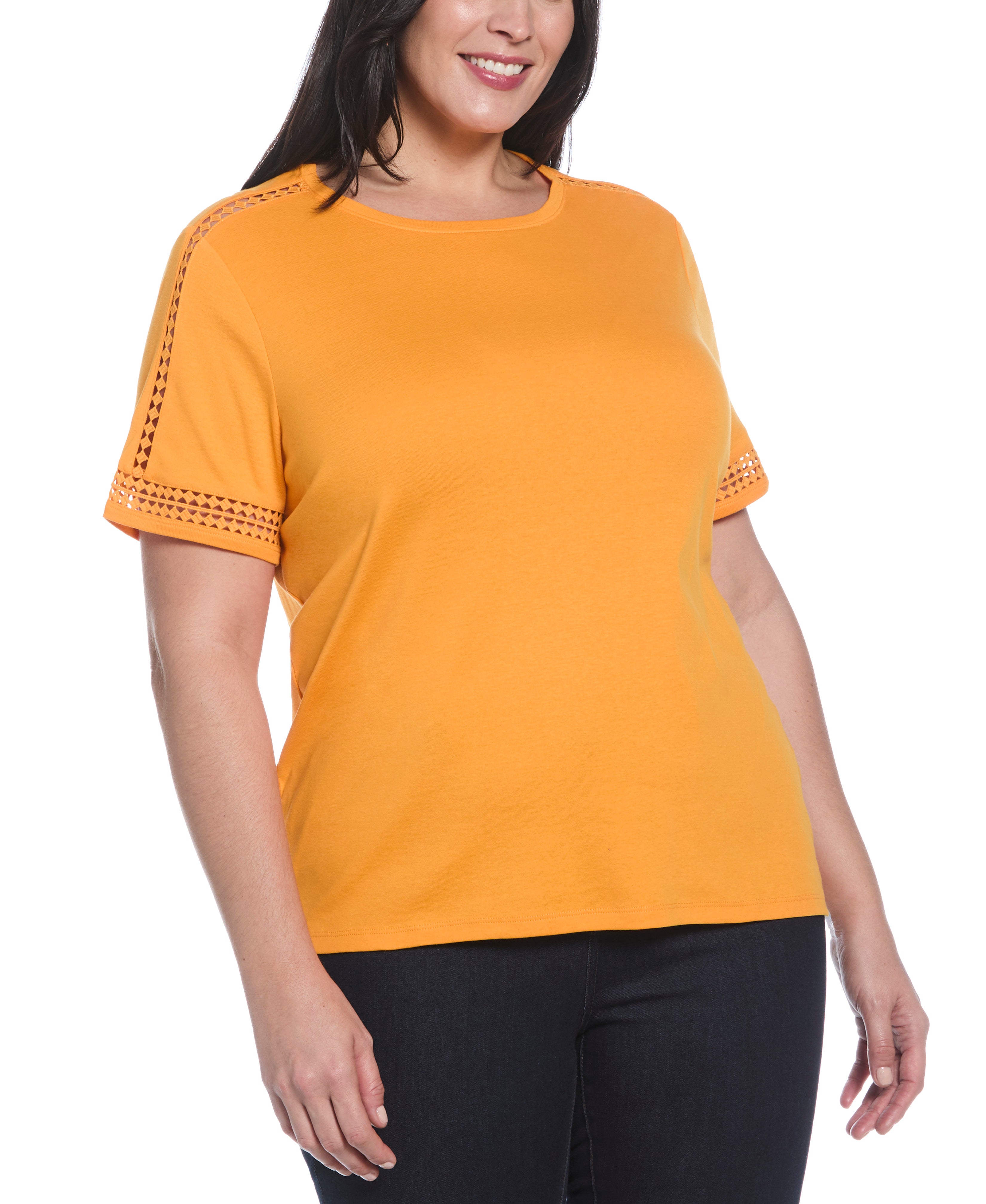 Plus Size Dot Lace Trim Tee - Women's Floral Lace Blouse for Casual Wear & Special Occasions | Comfortable & Stylish T-Shirt for Everyday Outfits