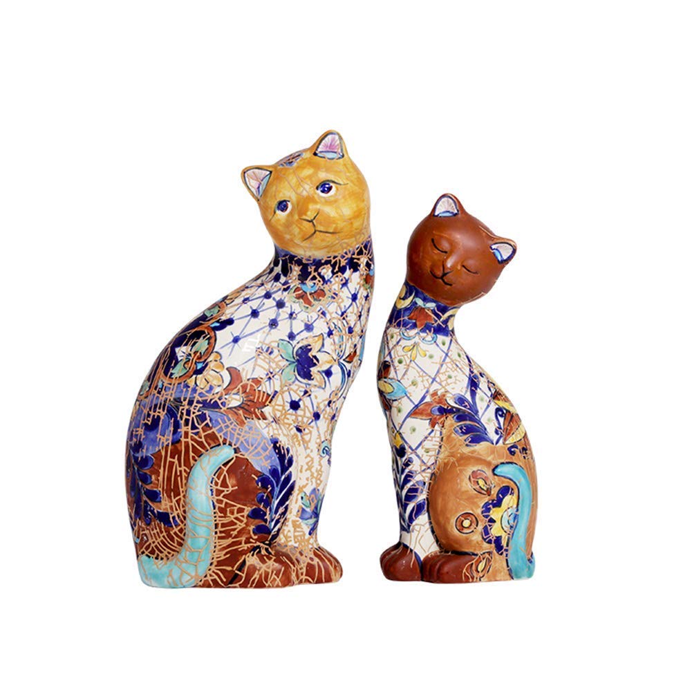 Hand-Painted Ceramic Cat Statue for Garden - Unique Outdoor Animal Sculpture Decor for Courtyard, Balcony & Patio | Perfect for Home Garden Decoration & Gift Giving