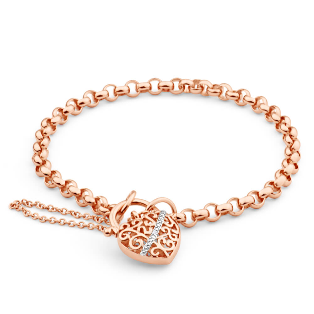 9ct Rose Gold Fancy Padlock Belcher Bracelet - Elegant Jewelry for Women, Trendy Lock Charm Bangle for Everyday Wear & Special Occasions