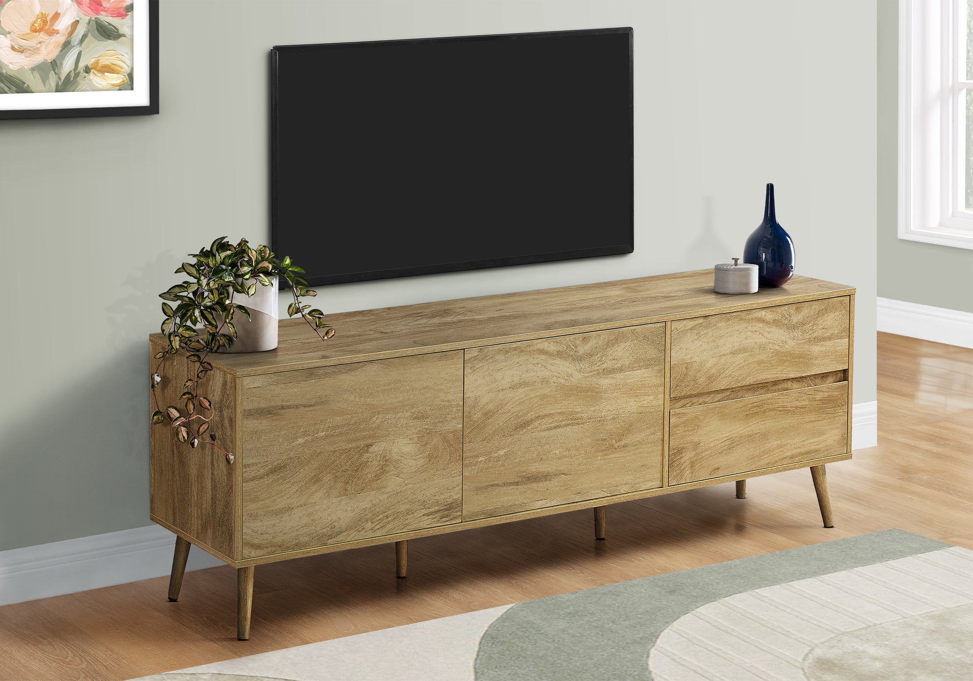 72 Inch TV Stand for Living Room - Walnut Laminate Entertainment Center with Storage | Modern Media Console for TVs up to 80