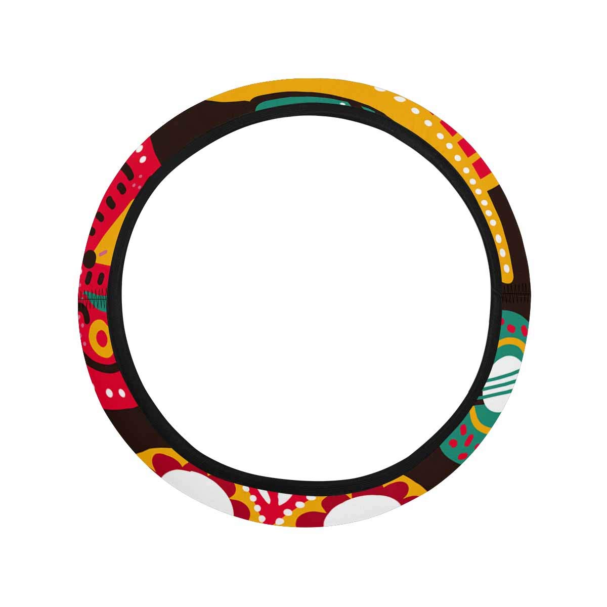 Day of the Dead Skulls & Llama Print Neoprene Universal Steering Wheel Cover - Durable Car Accessory for Automotive, Truck & SUV (Perfect for Halloween, Dia de los Muertos & Themed Car Decor)