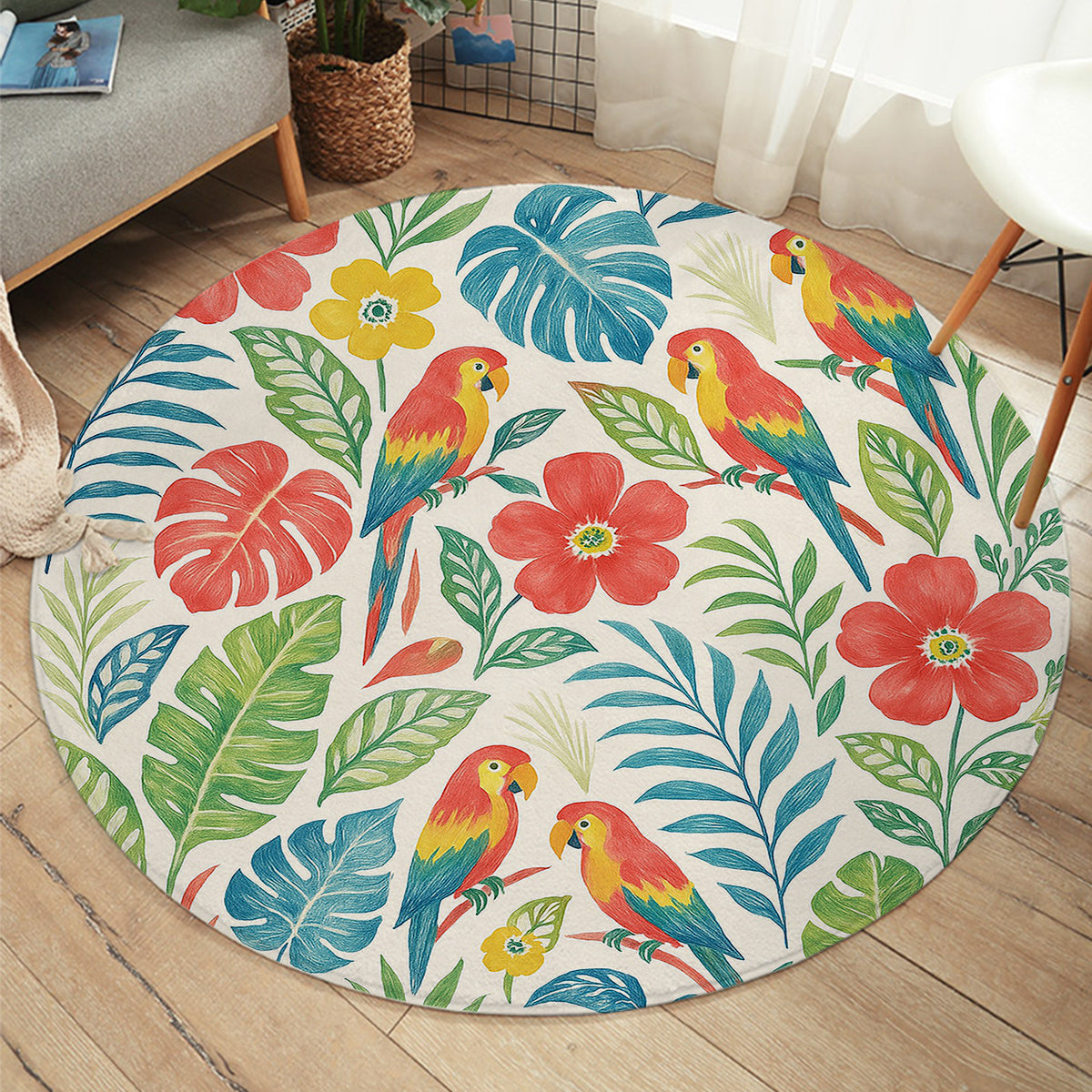 Classic Tropical Round Area Rug - Soft Non-Slip Boho Decor for Living Room, Bedroom & Nursery - Perfect for Home Decor and Floor Protection
