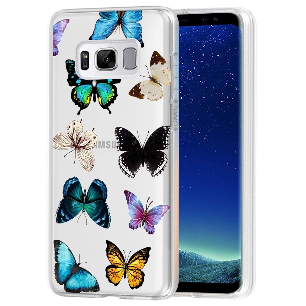 Samsung Galaxy S8 Phone Case for Women - Slim Shockproof Clear Floral TPU Protective Cover with Butterfly Design | Perfect for Everyday Use, Work & Travel